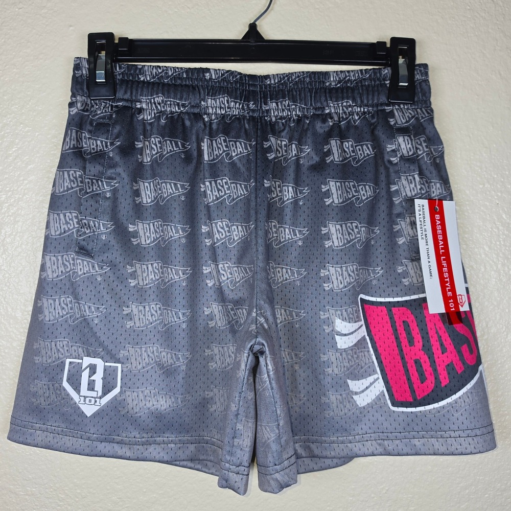Baseball Lifestyle 101 Pennant Gradient Youth Shorts Gray Pink YL NWT